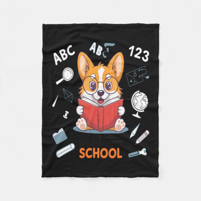 Cobertor De Velo Bem-vindo de Volta à Escola Corgi (Frente)