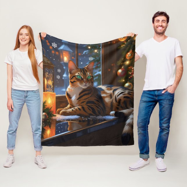 Cobertor De Velo Bengal Cat With Christmas Lights Holiday (In Situ)