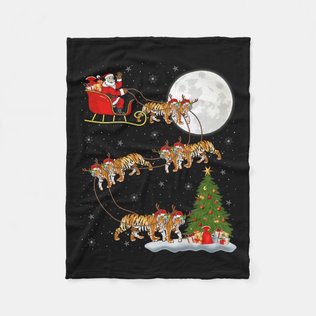 Cobertor De Velo Bengal Tiger Santa Sleigh Flying Funny Magical Chr (Frente)