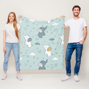 Cobertor De Velo Berçário de Elefante Bebê Kawaii Azul