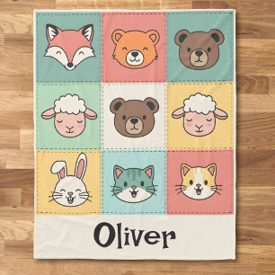 Cobertor De Velo Berçário de Patchwork de Animais Kawaii Fofos