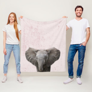 Cobertor De Velo Berçário Minimalista com Elefante Pastel Rosa Peek