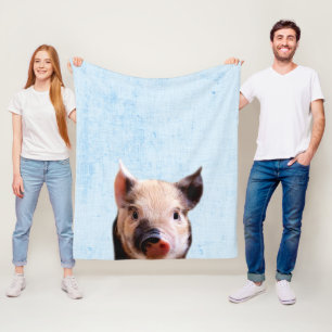 Cobertor De Velo Berçário Minimalista com Porquinho Azul Pastel Esp