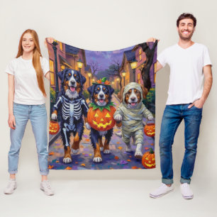 Cobertor De Velo Bernese Mountain Pedindo Doces no Halloween