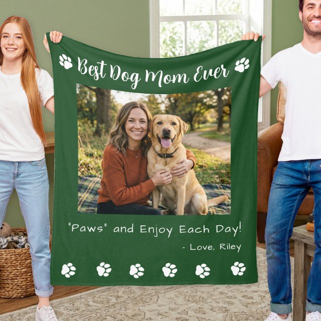 Cobertor De Velo Best Dog Mom Paws Green Pet Photo (Criador carregado)