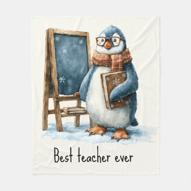 Cobertor De Velo Best Teacher Ever Winter Penguin Design (Frente)