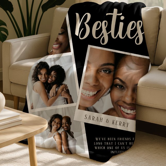 Cobertor De Velo Besties Photo Collage Black Fleece Blanket (Criador carregado)