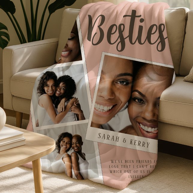 Cobertor De Velo Besties Photo Collage Pink Fleece Blanket (Criador carregado)