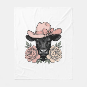 Cobertor De Velo Bezerro de Cowgirl Rosa com Peônias Vetor Vintage_