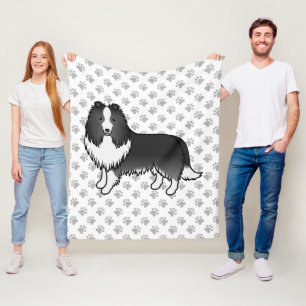 Cobertor De Velo Bi-Black Shetland Sheepdog Cartoon Dog & Paws
