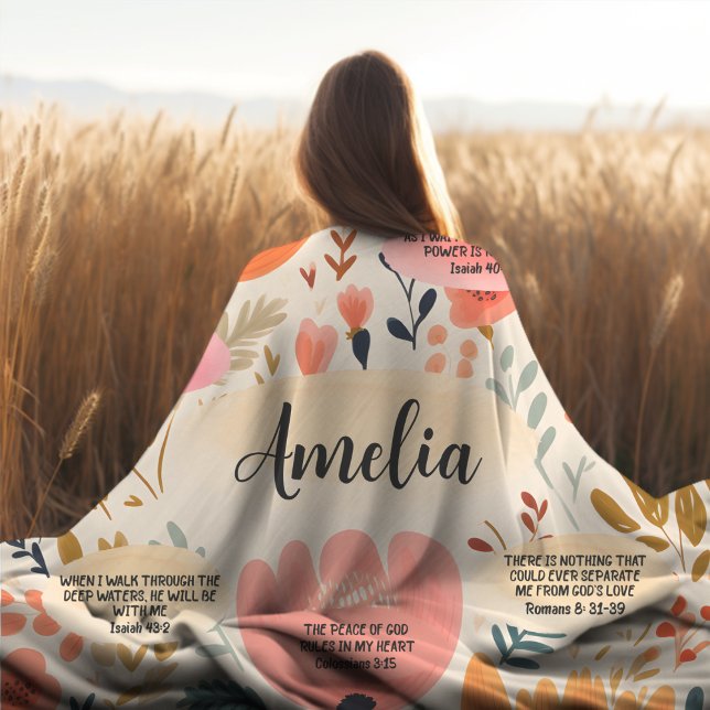 Cobertor De Velo Bíblia Floral Boho Versa Afirmação Com Nome (Criador carregado)