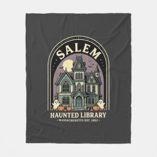 Cobertor De Velo Biblioteca Assombrada de Salem Design de Halloween