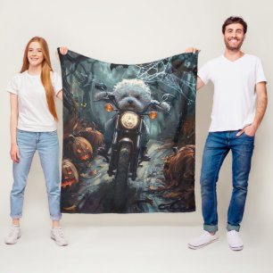 Cobertor De Velo Bichon Frise Andando Motocicleta Assusta