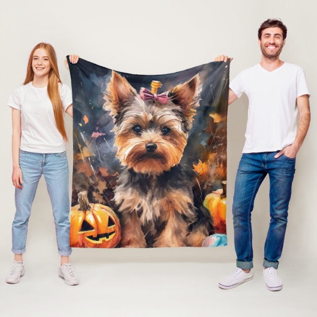 Cobertor De Velo Biewer Terrier de Halloween com Abóboras Assustado (In Situ)