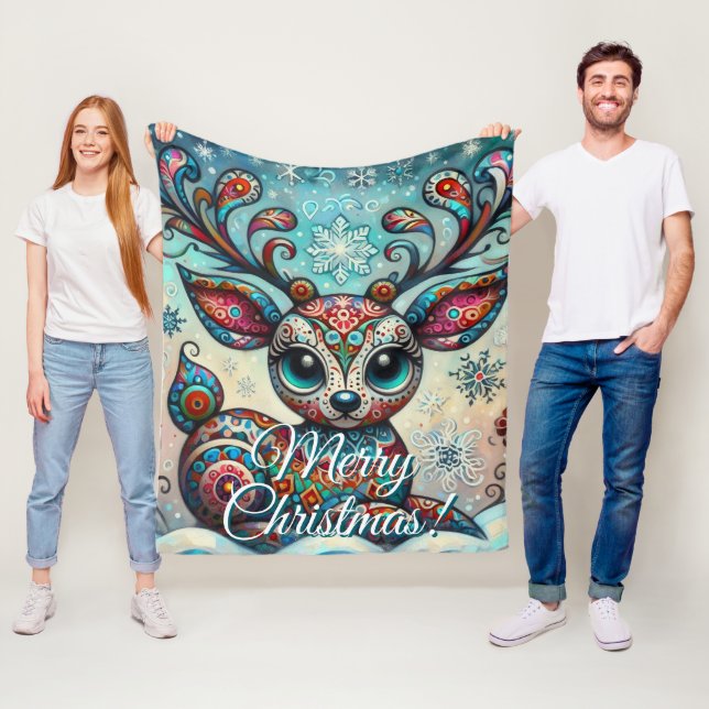 Cobertor De Velo Big Eye Christmas Reindeer Folk Art Personalized (In Situ)