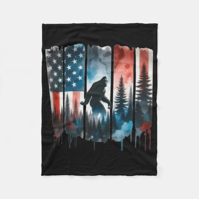 Cobertor De Velo Bigfoot American Flag Sasquatch Patriotic 4th Of J (Frente)