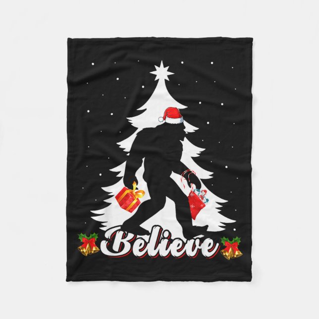 Cobertor De Velo Bigfoot Believe Christmas Tree Funny Santa Sasquat (Frente)