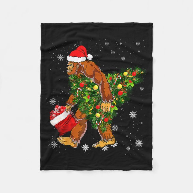 Cobertor De Velo Bigfoot Carrying Christmas Tree Sasquatch Believer (Frente)