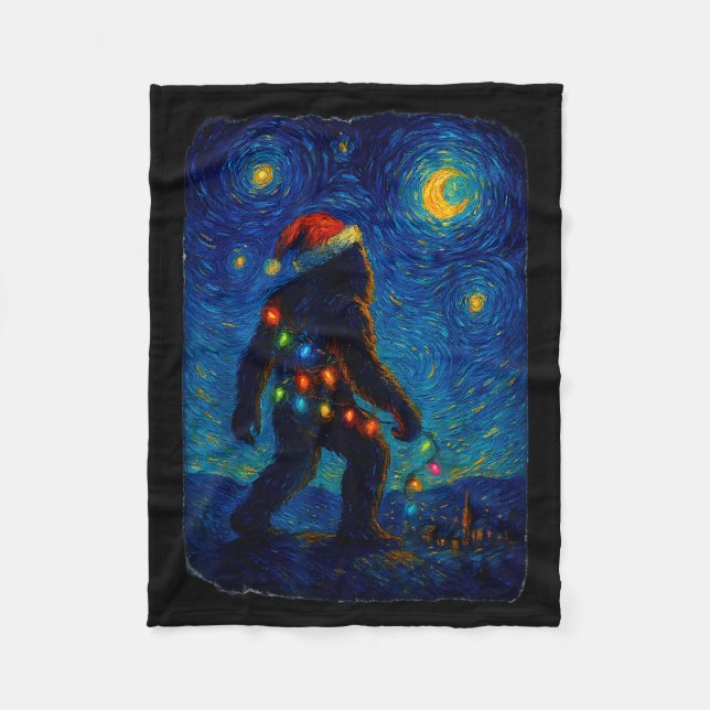 Cobertor De Velo Bigfoot Christmas Sasquatch Santa Hat Starry Night (Frente)