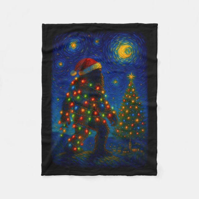 Cobertor De Velo Bigfoot Christmas Sasquatch Santa Hat Starry Night (Frente)