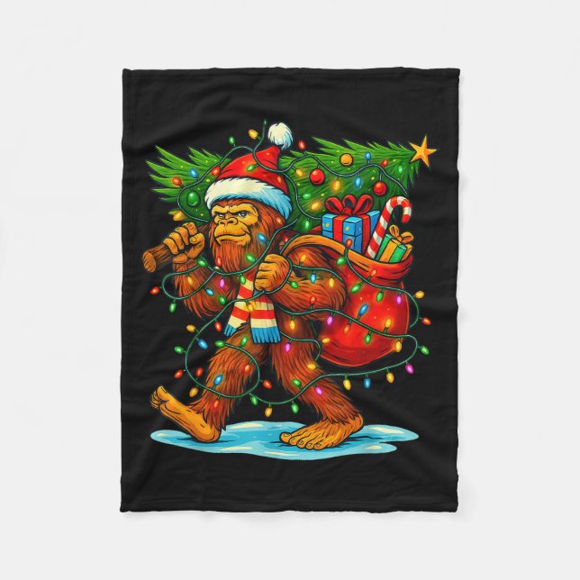 Cobertor De Velo Bigfoot Christmas Tree Xmas Sasquatch Funny Lights (Frente)