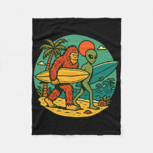 Cobertor De Velo Bigfoot E Alien Surfando Arte De Praia Vintage Sur