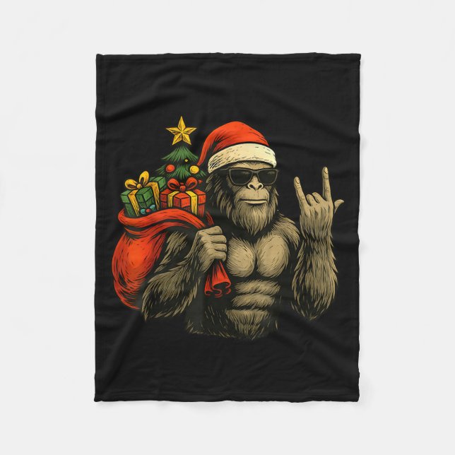 Cobertor De Velo Bigfoot Santa Christmas Tree Rock On Funny Xmas Sa (Frente)
