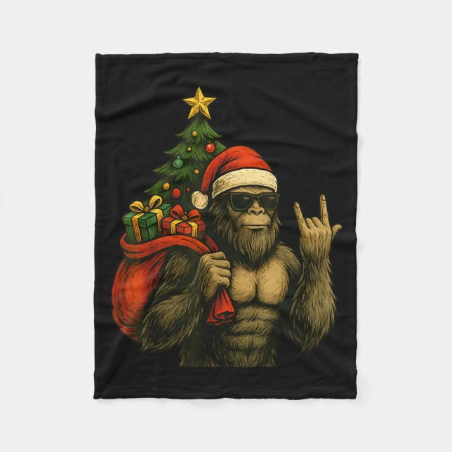 Cobertor De Velo Bigfoot Santa Christmas Tree Rock On Funny Xmas Sa (Frente)