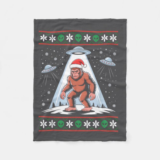 Cobertor De Velo Bigfoot Santa Ufo Alien Funny Ugly Christmas Sweat (Frente)