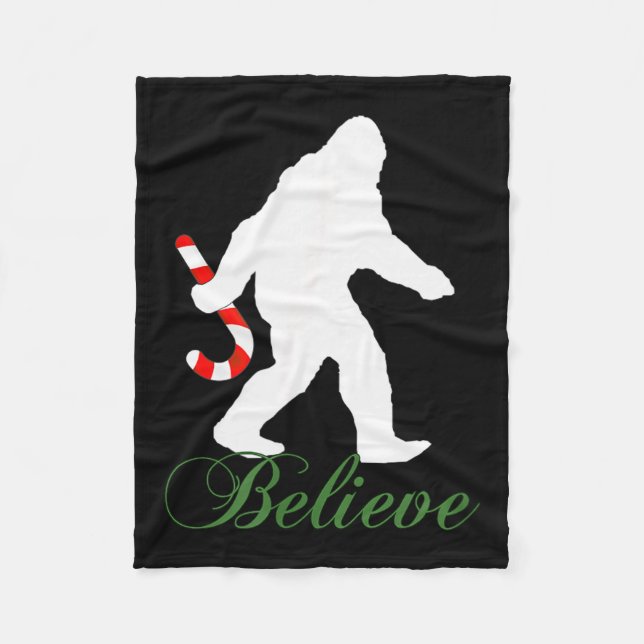 Cobertor De Velo Bigfoot Sasquatch Yeti Believe Candy Cane Christma (Frente)