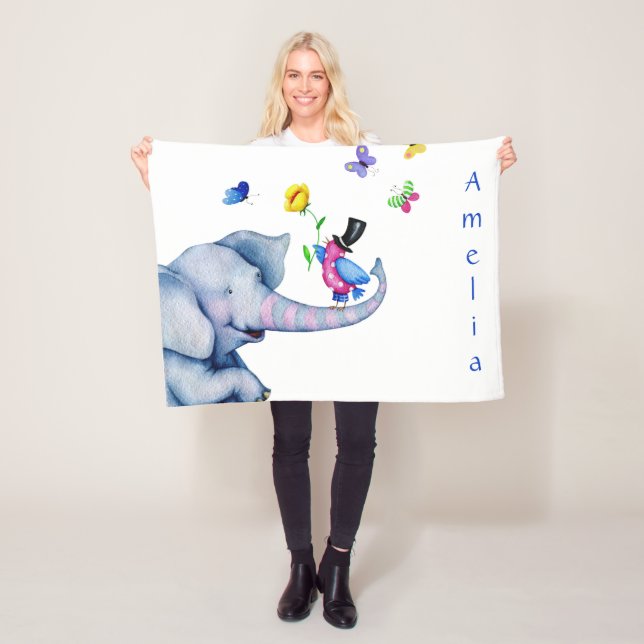 Cobertor De Velo Bird E Elephant Cartoon (In Situ)