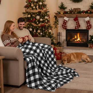 Cobertor De Velo Black and White Buffalo Plaid Christmas Check