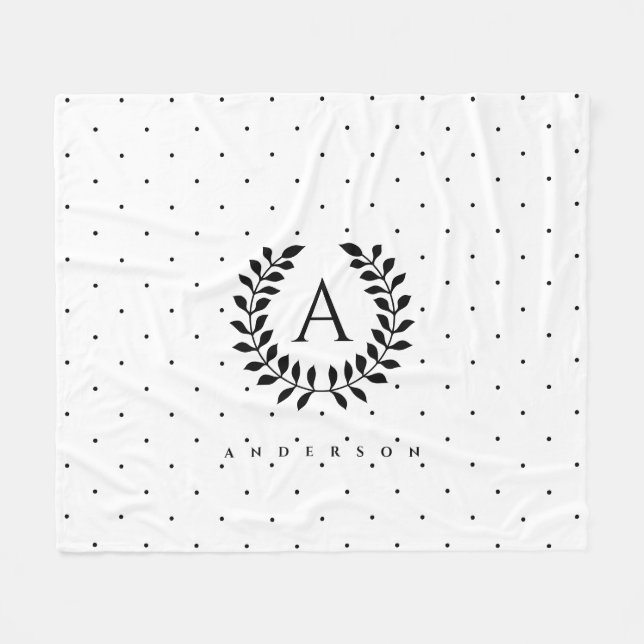 Cobertor De Velo Black And White Laurel Monogram Polka Dot Pattern (Frente (Horizontal))