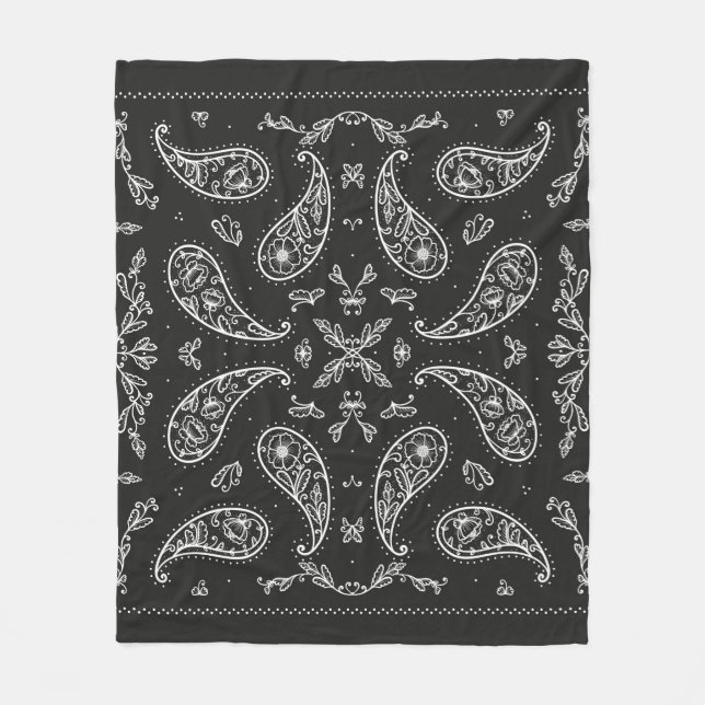 Cobertor De Velo Black and White Paisley Bandana Ornament Print. Vi (Frente)