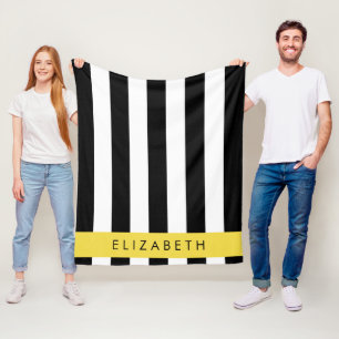 Cobertor De Velo Black and White Stripes, Stripes, Linhas, Seu Nome
