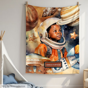 Cobertor De Velo Black Boy Astronauta Room Decor Watercolor Blanket