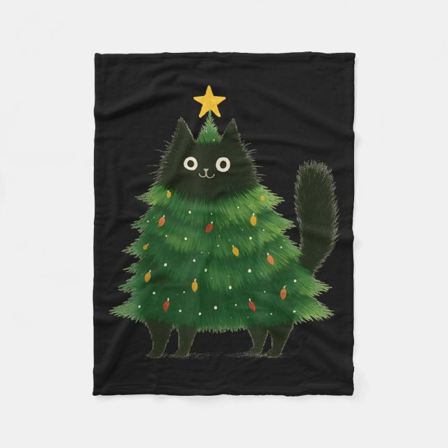 Cobertor De Velo Black Cat Christmas Tree Cute Holiday Pet Lover De (Frente)