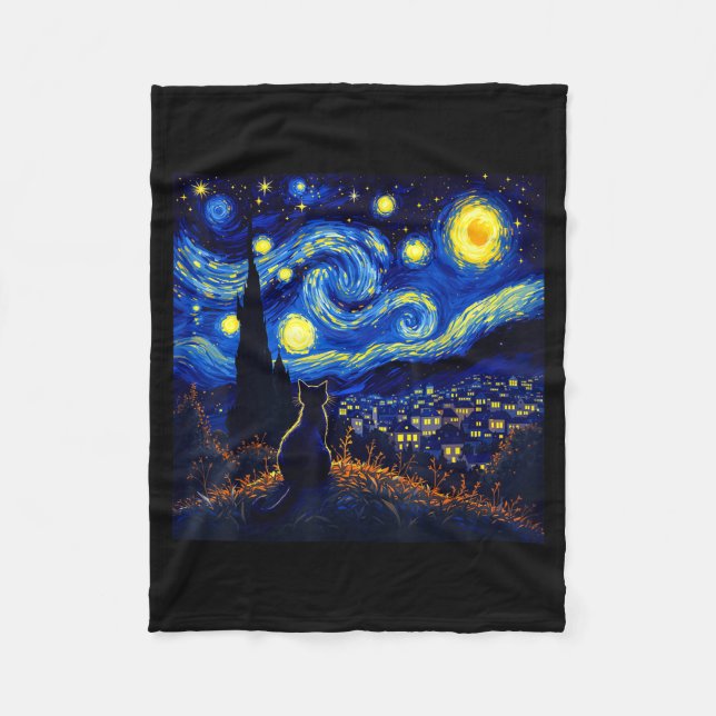 Cobertor De Velo Black Cat Funny Cat Lover Mom Daddy Starry Night V (Frente)
