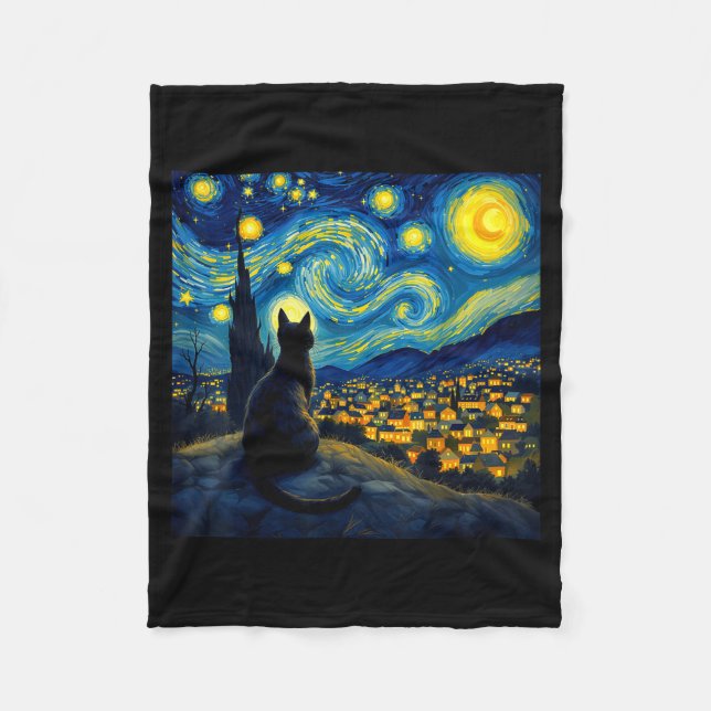 Cobertor De Velo Black Cat Funny Cat Lover Mom Daddy Starry Night V (Frente)