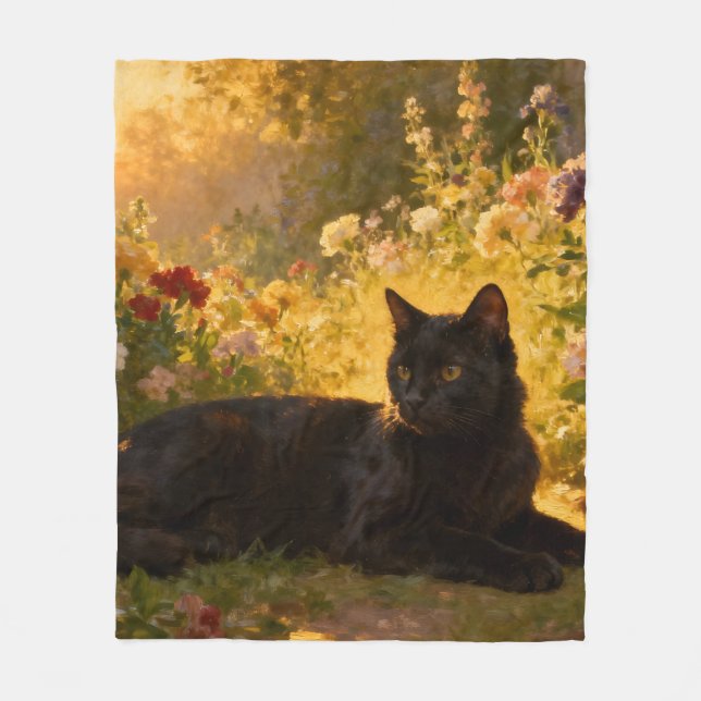 Cobertor De Velo Black Cat in the Flowers I (Frente)