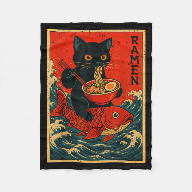 Cobertor De Velo Black Cat Ramen Japanese Graphic Tees For Men Wome (Frente)