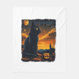 Cobertor De Velo Black Cat Starry Night Van Gogh Pumpkins Bats Hall