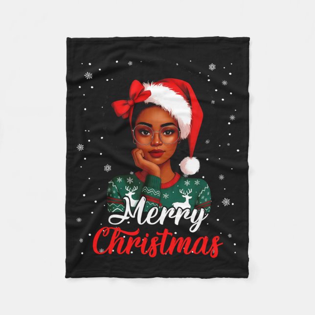 Cobertor De Velo Black Girl Afro Santa Hat Merry Christmas African  (Frente)