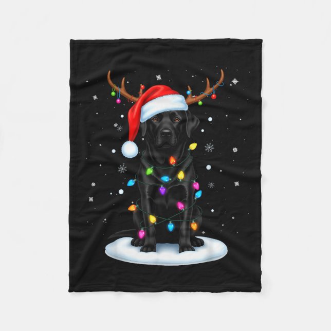 Cobertor De Velo Black Lab Labrador Christmas Dog Reindeer Lights P (Frente)