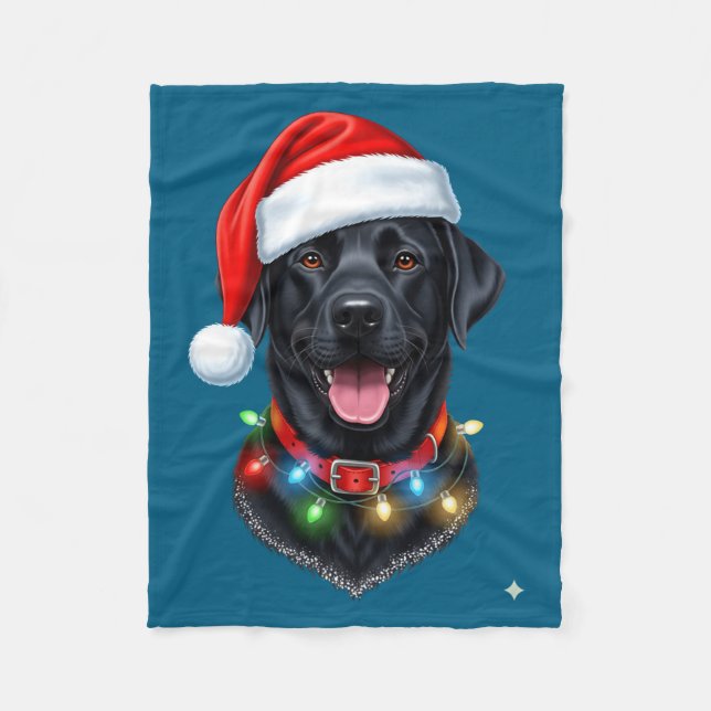 Cobertor De Velo Black Lab Labrador Christmas Dog Santa Hat Light P (Frente)