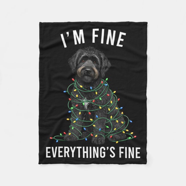 Cobertor De Velo Black Labradoodle Christmas I'm Fine Everything Is (Frente)