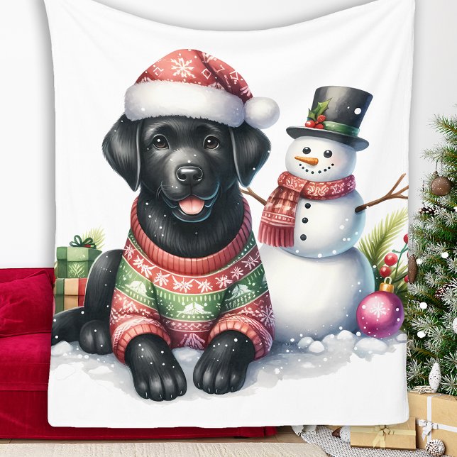 Cobertor De Velo Black Labrador Puppy Dog Snowman Feriado de invern (Criador carregado)