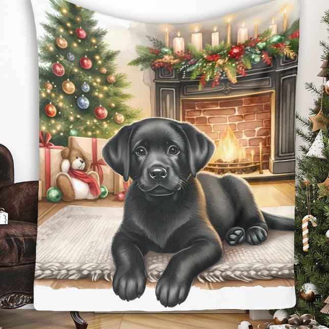 Cobertor De Velo Black Labrador Retriever Puppy Dog Cozy Natal (Criador carregado)