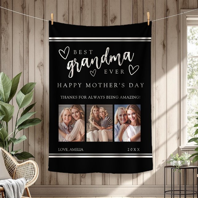 Cobertor De Velo Black Modern Photo Collage Best Grandma Ever (Black Modern Photo Collage Best Grandma Ever Fleece Blanket)