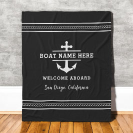 Cobertor De Velo Black Nautical Boat Name Welcome Aboard Anchor 